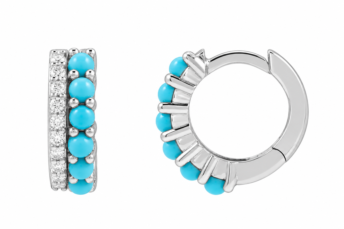 14K Cabochon Huggies Hoop Earrings