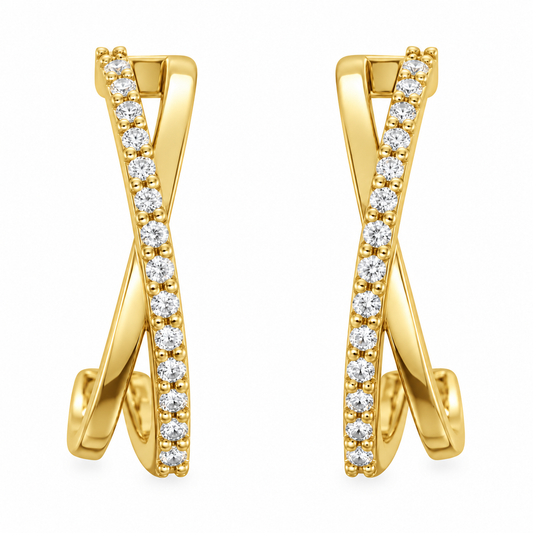 14K Gold Criss-Cross J Hoop Diamond Earrings