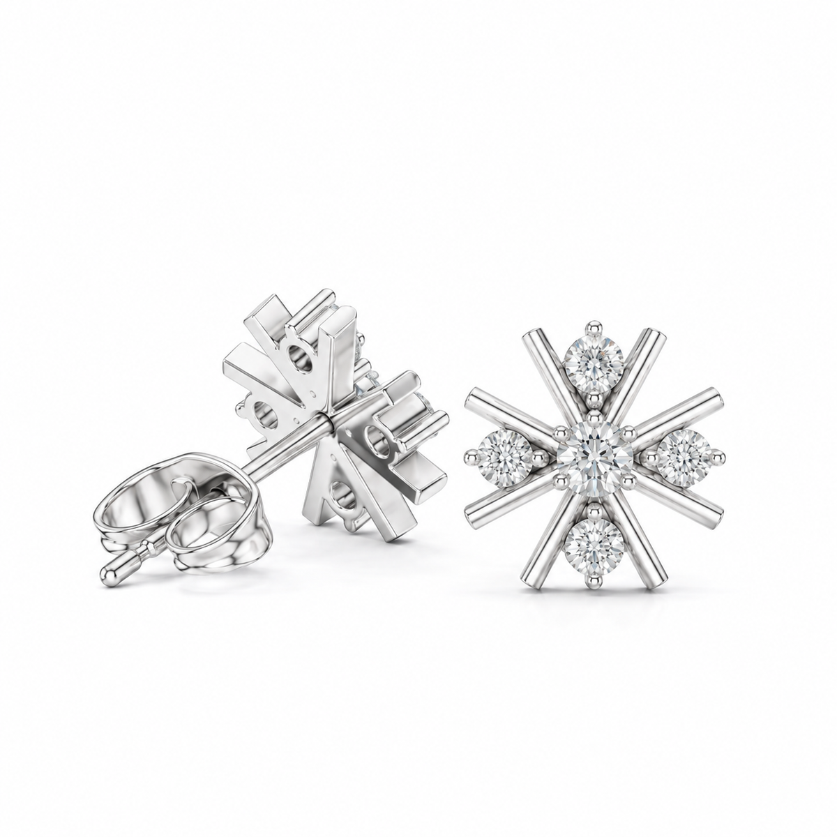 14K Snowflake Diamond Stud Earring