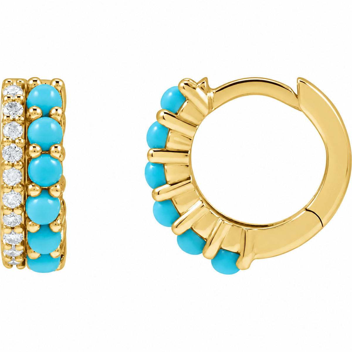 14K Cabochon Huggies Hoop Earrings