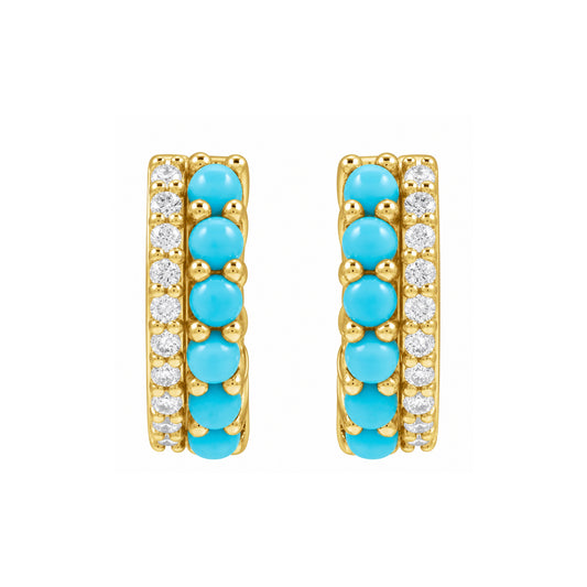 14K Cabochon Huggies Hoop Earrings