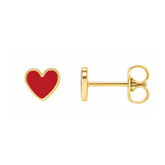 14K Red Enamel Heart Earrings