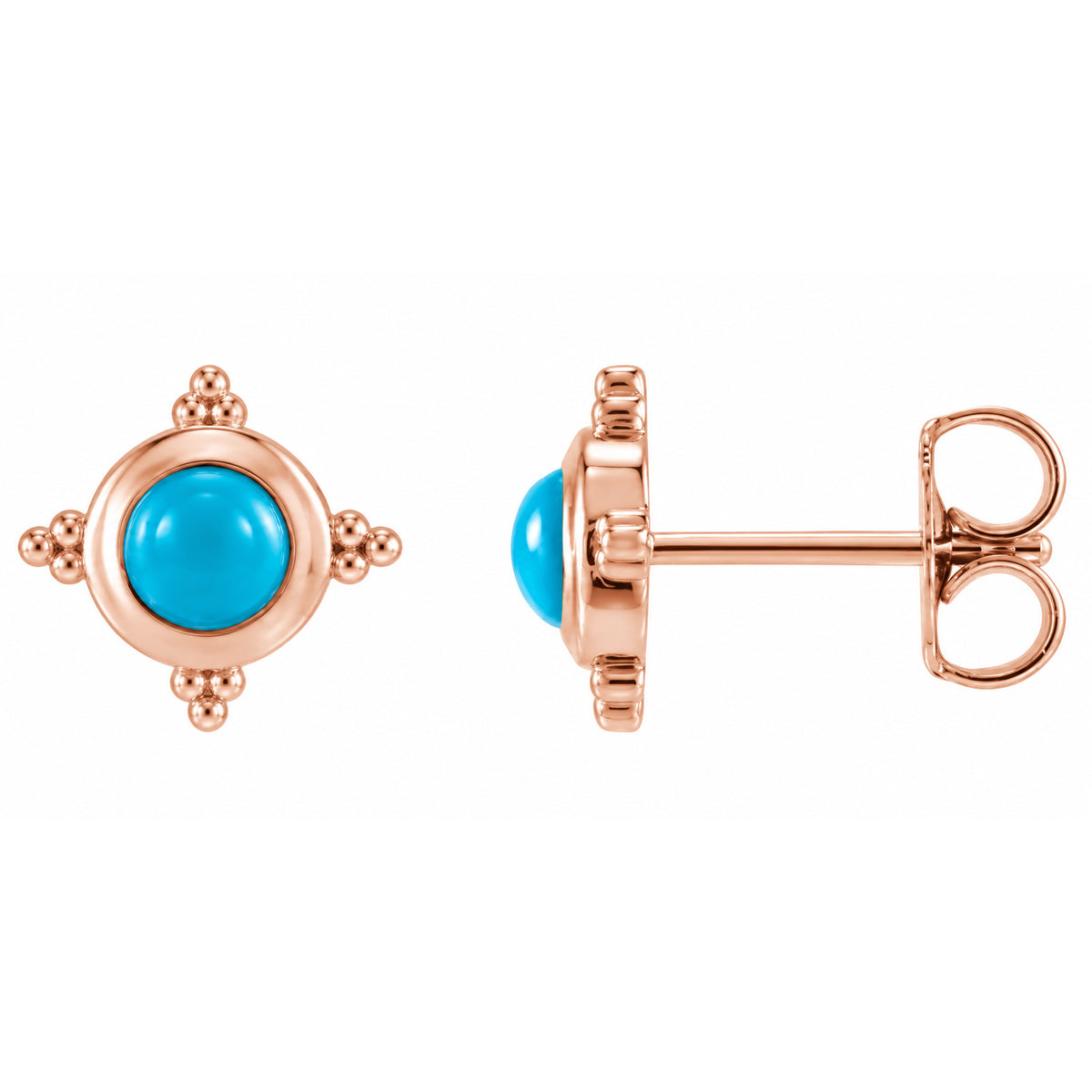 14K Turquoise Cabochon Stud Earrings