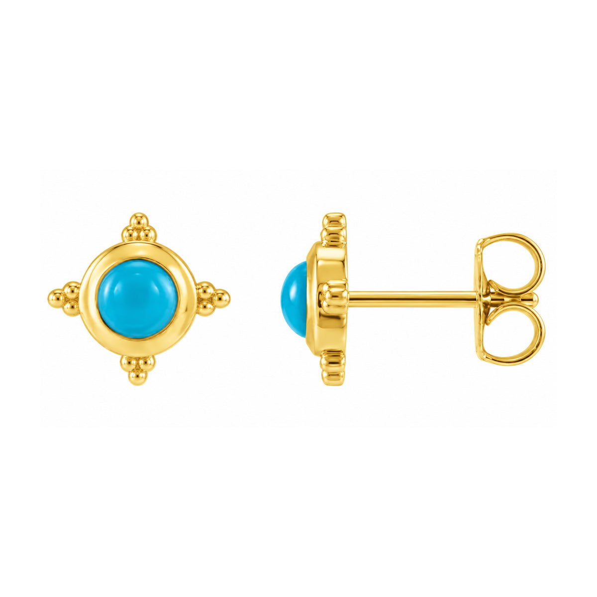 14K Turquoise Cabochon Stud Earrings