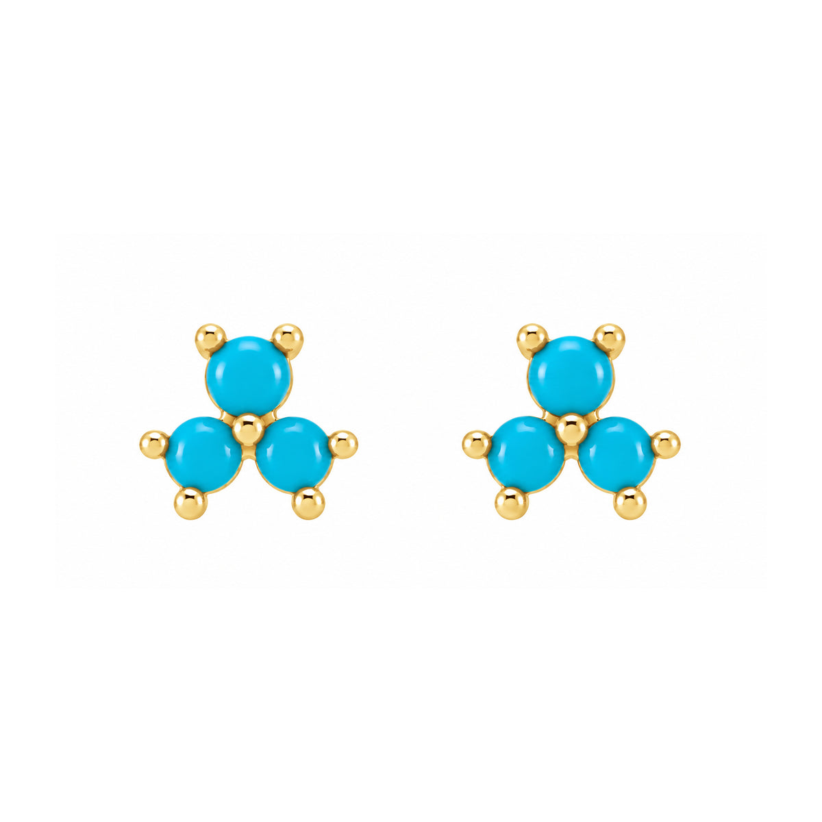 14K Turquoise Three Cabochon Stud Earrings