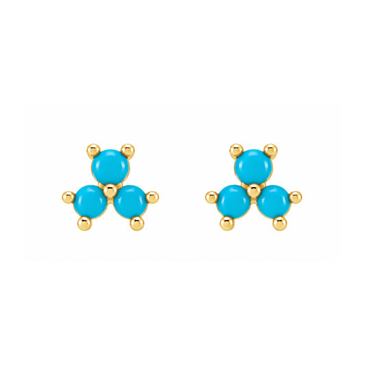 14K Turquoise Three Cabochon Stud Earrings
