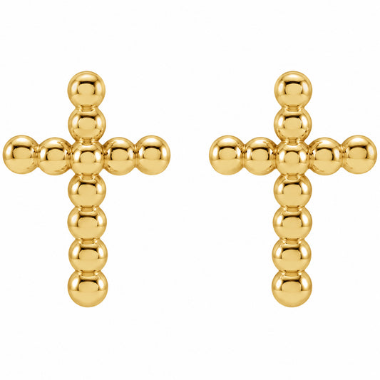 14K Beaded Cross Earrings